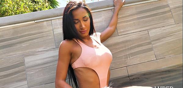  Athletic and toned beautiful girl with exotic looks and a killer body gets oiled up...and fucked (must see) Amia Miley